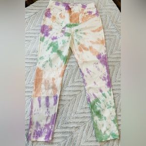 GRLFRND Jeans 27 Karolina Sugar Magnolia Tie Dye White Pastel High Rise Waist 4